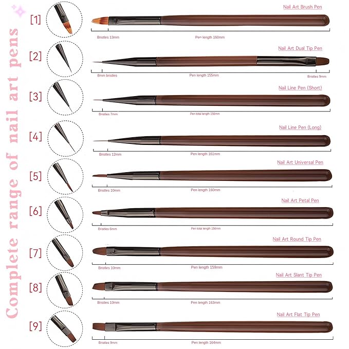 9 Pcs Nail Art Brushes Set, Nail Art Design Pen Painting Tools, Nail Extension Gel Brush Nail Art Slant Brush Nail Polish Brush Builder Nail Gel Brush Nail Dotting Pen Salon at Home Diy Manicure