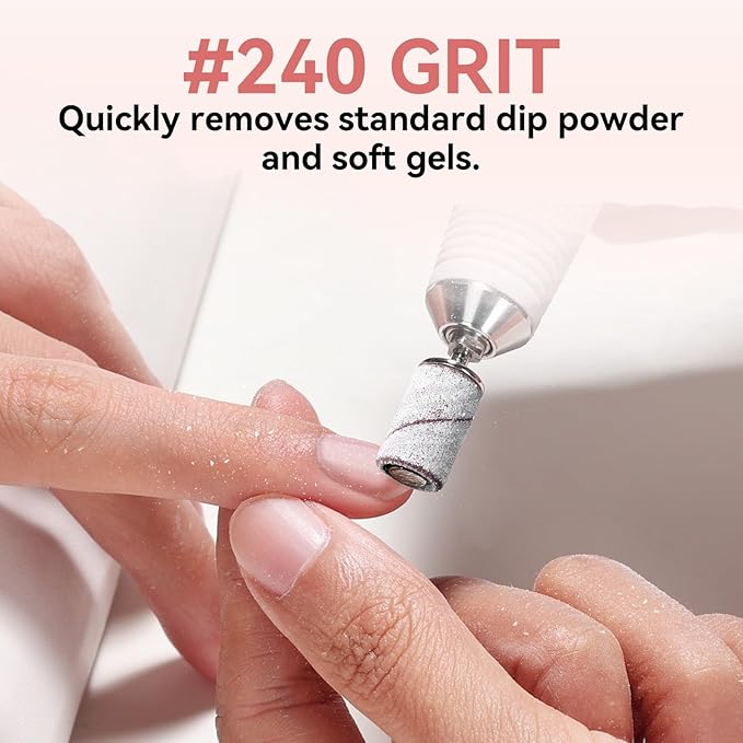 Makartt Sanding Bands for Nail Drill - 100 Pcs Nail File Sanding Bands for Drill Bits #240 Medium Grits for Acrylic Nails Gel Removing and Shaping, Upgrade Thicker Durable Sanding Drill Bit, White