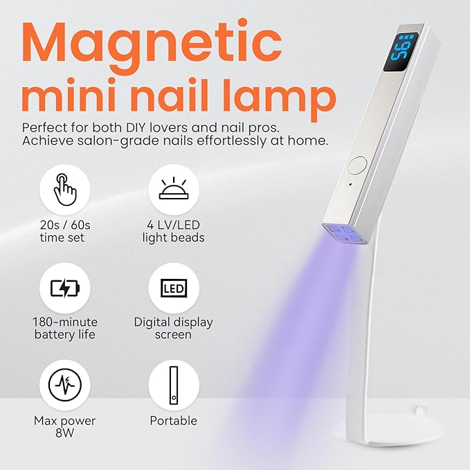 Mini Handheld Uv Light for Gel Nails with Magnetic Stand for One Finger Nail Dryer with LCD Display Portable Rechargeable Cordless Nail Lamp