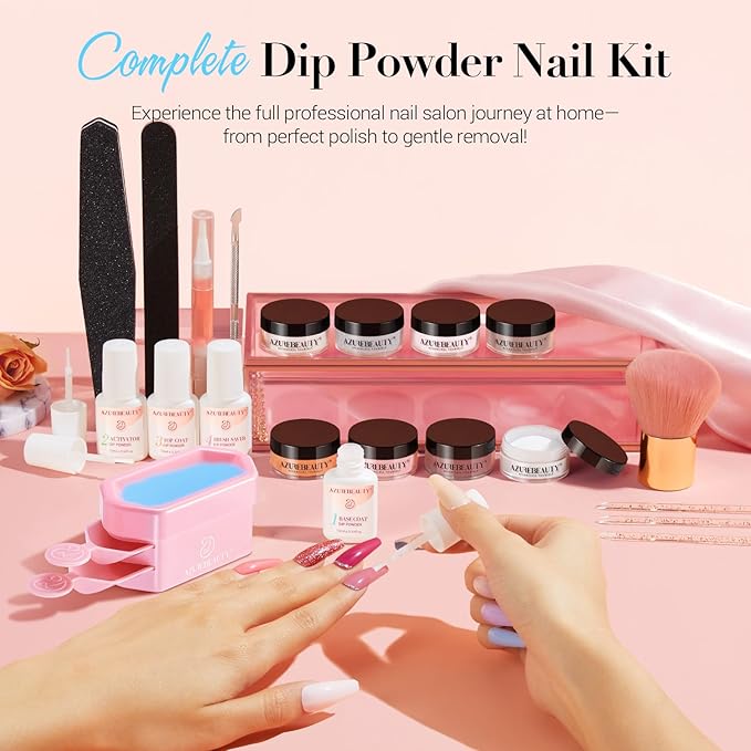 AZUREBEAUTY Dip Powder Nail Kit with Electric Nail Drill 24 Colors Spring Summer Macarons Purple Pink Nail Starter Kit with Dip Liquids Base Top Coat Activator Portable French Art Essential Easter Set