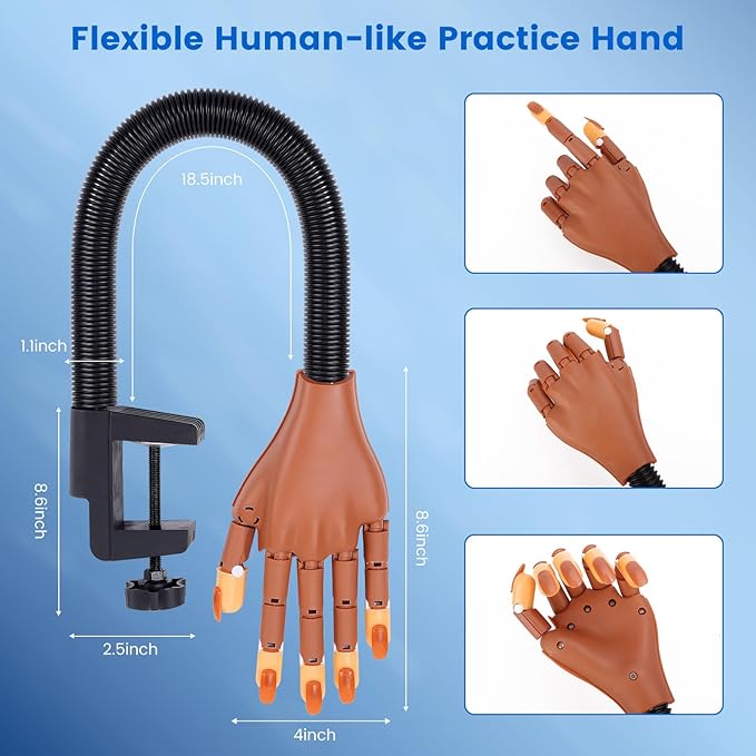 Practice Hand for Acrylic Nails: Magnetic Nail Practice Hand Flexible Fake Hand For Nail Practice Movable Manicure Hand Practice with 100PCS Nail Tips