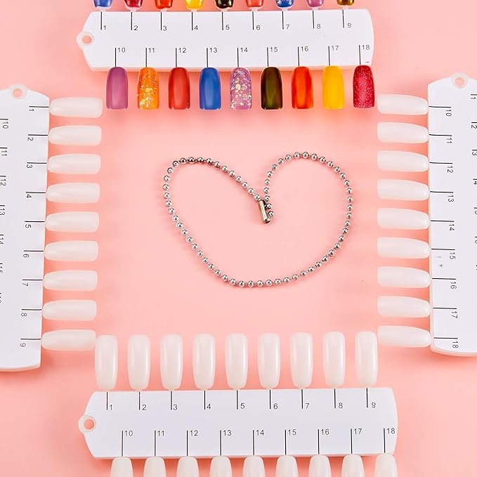 Maitys 6 Sets 216 Tips Double Layer Nail Color Display Card Plastic Nail Polish Sample Display with Chain for Design Practice Training