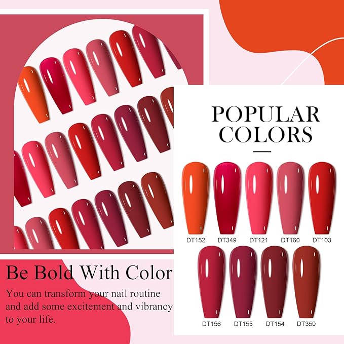 MEET ACROSS 12pcs Gel Nail Polish Set,Soak Off UV LED Lamp Gel Nail Polish Kit,Fashion Shimmer Nail Art Design Gifts for Women Manicure Salon (Red)