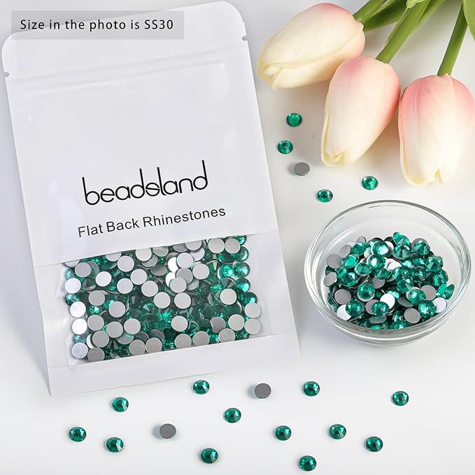 Beadsland Flat Back Crystal Rhinestones Round Gems for Nail Art and Craft Glue Fix, Blue Zircon, 6.3-6.5mm, SS30/288pcs