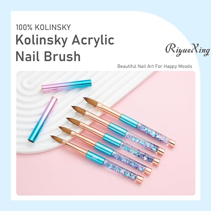 100% Kolinsky Acrylic Nail Brush- Size 08 Professional Nail Brush for Acrylic Application Acrylic Powder Brush for Nail Art DIY Home Salon Nail Manicure (Blue)