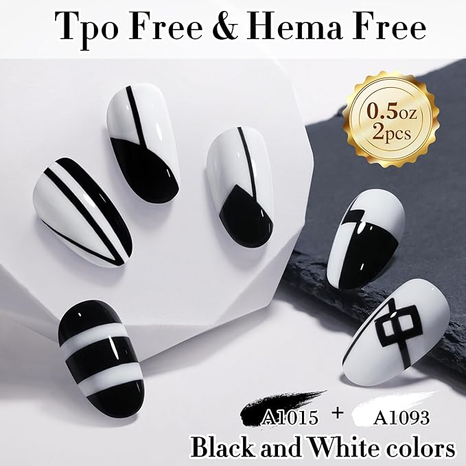 Double Rhythm 2 Pcs 0.50 OZ Gel Polish Hema Free Same Color Same Bottle Translucent Neutral Natural Milky 15 ML Jelly UV Polish Art DIY at Home (Black White-C1015+C1093)