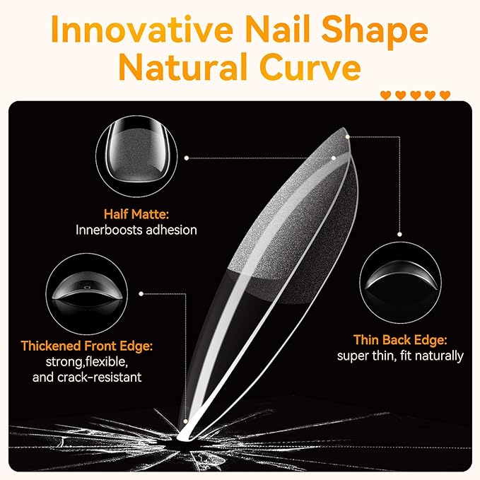 Makartt Almond Nail Tips: 510pcs Full Cover Medium Almond Fake Nails, 15 Sizes Soft Gel Half Matte Pre-shape Soak Off for Press on Nails DIY for Extension No Crease Acrylic Nail Manicure Salon Home