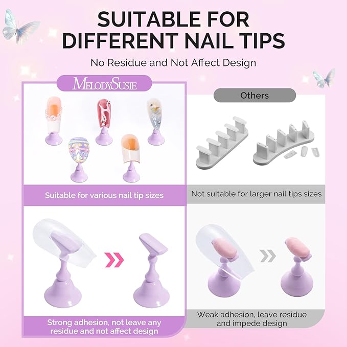 MelodySusie Nail Stand for Press Ons, Super Metal Square With Butterfly Pattern Magnetic Base for Painting Display with Brush Holder And Reusable Double-Sided Tape for Home DIY Salon Supplies