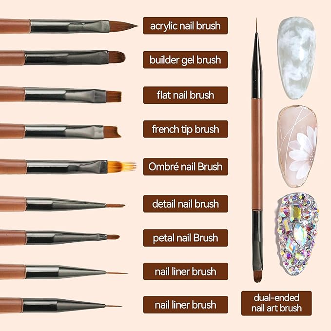 Nail Art Brushes Set with Nail Stand Holder for Press On & Painting Nails,Nail Dotting Tools with Sculpture Pen,Acrylic Nail Brushes for Gel Builder Extensions French Tip,Nail Art Tools Design