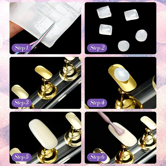 4 Set Nail Tips Holders Magnetic Acrylic Nail Practice Stands Fingernail Display Stands Manicure Training Holder and 126 Pieces Clear Reusable Sticky Clay Adhesive Putty (Gold, Silver, Black, White)