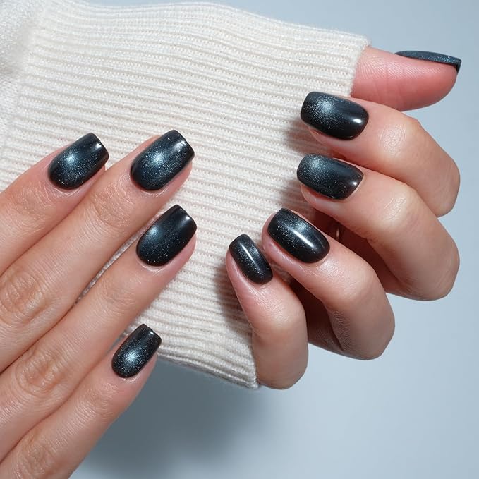 LAMIMOSA 32Pcs Cat Eye Press On Nails Short Square – Soft Gel Fake Nails in 16 Sizes, Reusable Glue on Nail kit, MINT CHOLOLATE
