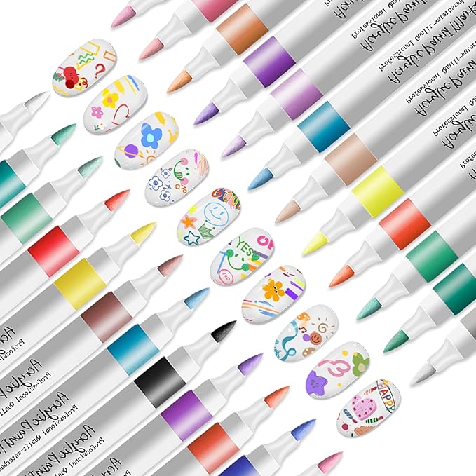 Nail Art Pens Set, 24 Colors Nail Art Markers Polish Pens for Painting Nails, Acrylic Paint Drawing Painting Dotting Markers Pen Quick Drying Nail Art Design Manicure Tools
