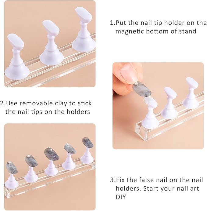 2 Sets Acrylic Nail Display Stand Nail Tip Practice Holder Magnetic Nail Practice Stand Fingernail DIY Nail Art Stand for False Nail Tip Manicure Tool Home Salon Use (White)