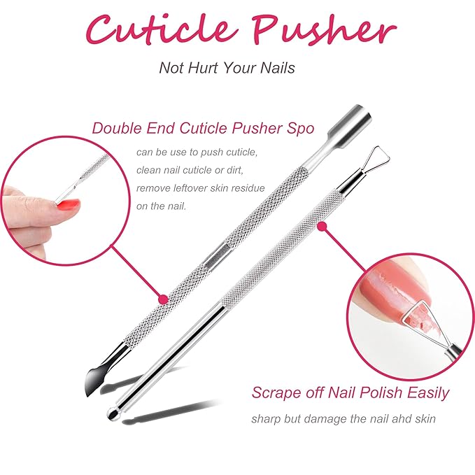 Gel Nail Polish Remover Tools Kit, with 10 Pcs Nail Clips, 400 Pcs Lint Free Nail Wipes, Nail Files 100/180, Buffer Block 400/4000, Nail Brush, Cuticle Pusher, Cuticle Peeler (Rose Red)