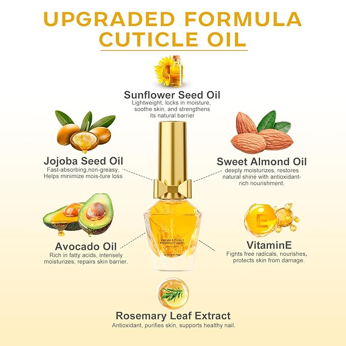 JIASHENG Cuticle Oil, Scented Cuticle Nail Oil Infused with Real Flowers, Hydrates, Moisturizes, Strengthens, Repairs, Revitalizing Cuticle Oils for Nails Damage Dry Cuticle, Brownie, 12ml