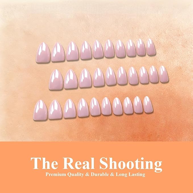 Chrome Baby Pink Press on Nails Short Almond, Glazed Cute Fake Nails with Sparkle Mirror Design, Shiny Glitter Glue on Nails Stiletto, Gel Nail Press ons with Glue for Fingernail 30 Pcs