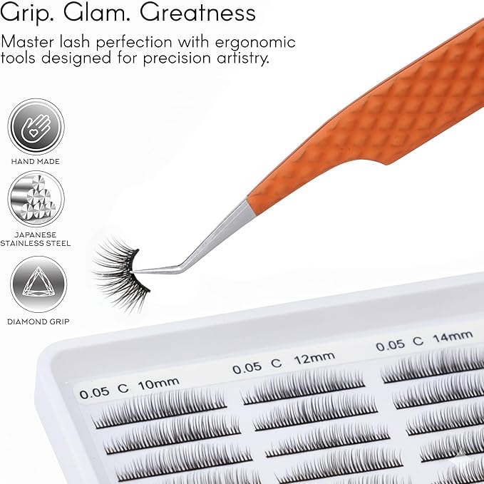 Lash Tweezers Set – Professional Eyelash Extension Tweezers Kit with Case & Brush – 3 Precision Lash Tweezers for Volume, Isolation & Classic Lashes – Anti-Static, Non-Slip Grip