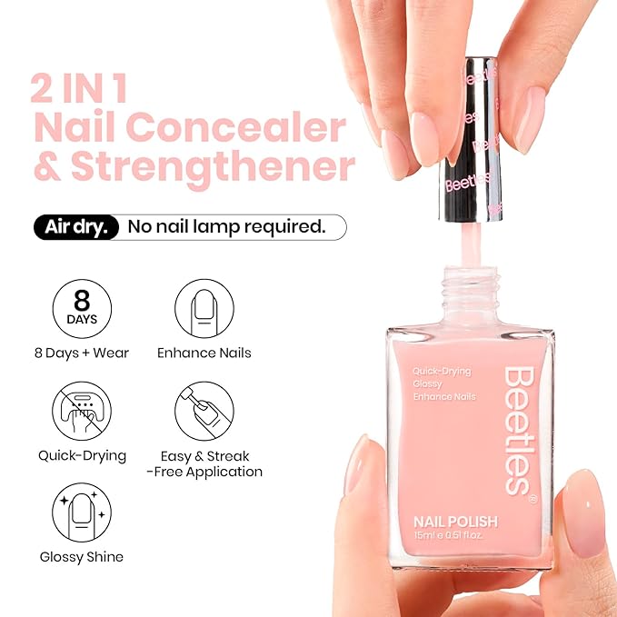 Beetles Nail Strengthener and Growth - 2 In 1 Nude Pink Nail Polish Nail Concealer Fast Dry Quick Jelly Natural Nail Strengthener and Growth Treatment for Thin and Damaged Nails,0.51 FL OZ