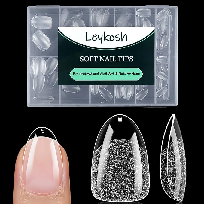 Short Round Oval Nail Tips, 216pcs Acrylic Soft Fake Nails Gel Nail Tips, Full Cover Pre-Shaped Matte Clear Press on Nails for Extension, Diy at Home Manicure 12 Sizes