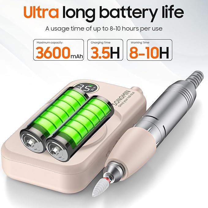Professional Nail Drill 35000 RPM,SONGMIN Portable Cordless Efile with Bits Kit for Acrylic Nails Gel Polishing Removing,Rechargeable Electric Nail File Machine for Manicure,Pedicure Salon Home,Pink
