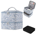 Buruis Double-Layer Nail Polish Organizer Bag, Holds 27 Bottles (15ML/0.5 FL.OZ or Larger), Nail Tools & Dryer Storage Case with Adjustable Dividers (Light Blue Leaf)
