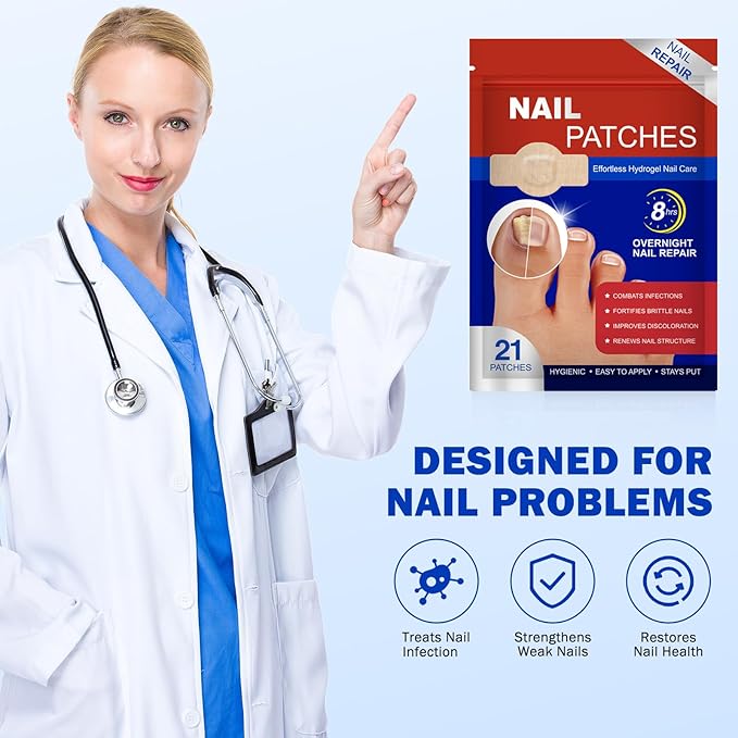 Fungal Nail Patches 21 PCS, Toenail Treatment Extra Strength 8-Hour Overnight Nail Fast Acting Repair Effortless Hydrogel Nail Care and Repair for Damaged Nails Overnight Renewal for Men and Women