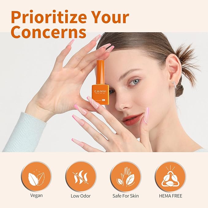 CANNI Bright Orange Gel Nail Polish, 1Pcs Orange Gel Polish Color High Gloss Soak Off U V Nail Manicure Salon DIY