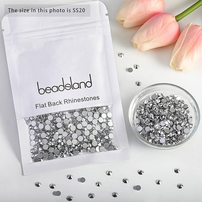 Beadsland 2880pcs Flat Back Crystal Rhinestones Round Gems for Nail Art and Craft Glue Fix,Silver Hematite,SS20,4.6-4.8mm