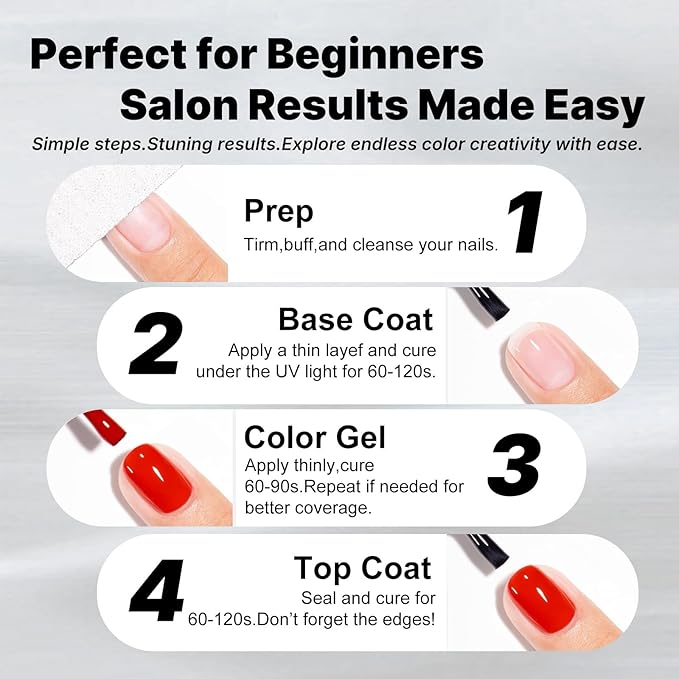 JR Gel Nail Polish Set, 16ml Full Size Bottle 6 Colors Milk White Pink Black 9D Cateye Glitter Nail Gel Polish Gift Soak Off Led Nail Art Kit Salon DIY Colorful Bottle J