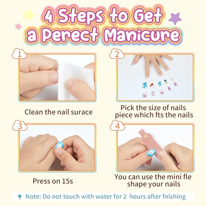 Modelones Press on Nails for Kids 144Pcs 6 Pack Children Acrylic Fake Nails Pre-glue Full Cover Glitter Gradient Color Heart Cat Short False Nail Art Kits Sets Christmas Gifts for Kids Girls