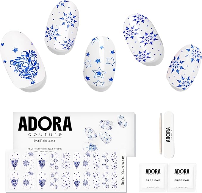Semi-Cured Gel Nail Strips - 20 Salon-Quality Gel Sticker with UV Light Required, Long Lasting, Easy Application & Removal, Includes Prep Pad, Nail File, Wooden Stick (Frosted Porcelain)