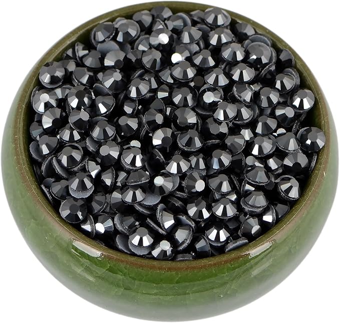 NCB 288pcs Hotfix Rhinestones Bulk, Crystal Hot Fix Rhinestones for Crafts Clothes DIY Decoration (Hematite Black, SS30 6.3mm)