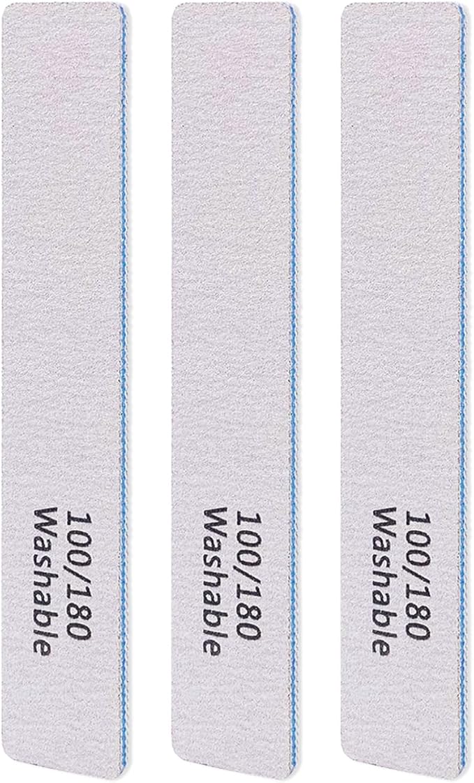 3PCS Professional Reusable Double-Sided 100/180 Grit Blue Nail File