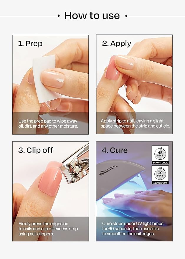 ohora Semi Cured Gel Nail Strips (N Felice) - Blue, Glitter, Works with Any UV/LED Lamps, Salon-Quality, Long Lasting, Easy to Apply & Remove - Includes 2 Prep Pads, Nail File & Wooden Stick