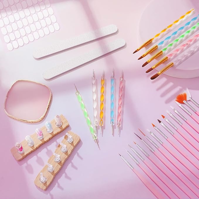 38Pcs Nail Art Brushes Set: Nail Art Tools with Nail Stand Holder, 15Pcs Nail Design Brushes, 5Pcs Dotting Tools, 5Pcs Sculpting Brushes, Resin Palette, Nail File for Painting Nails