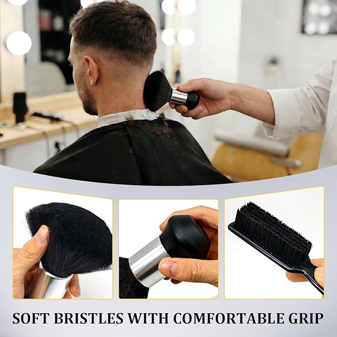 Barber Brush and Neck Duster Set - 2 Piece Professional Barber Brush Neck Duster for Hair Cutting, Cleaning, Hair Stylist Tools and Salon Supplies