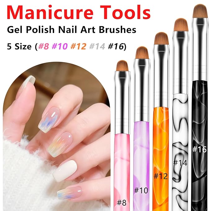 Nail Art Brushes Set, 5PCS Nail Design Painting Brush Set with Nail Polish Brush,French Nail Extension Gel Brush & Builder Nail Gel Brush,Carved Brush,Multi-Size Dotting Pens for DIY Nail Art