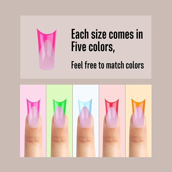 NOVO OVO Halloween French Tip Duck Feet Nail Tips 5 Mix Color Full Cover Press on Acrylic with Moon Curve, Need Top Coat and Builder Gel, Thick Medim Soft Gel False Nail Extension X 15 Sizes 150 Pcs