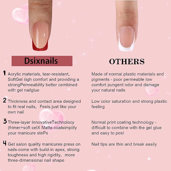 Red French Tip Press on Nails, 150pcs Soft Short Square French Gel Nail Tips in 15Sizes, Pre-lasting Soak Off Acrylic Fake Nails, No Need to File False Nail Tips Extension for Women Nails