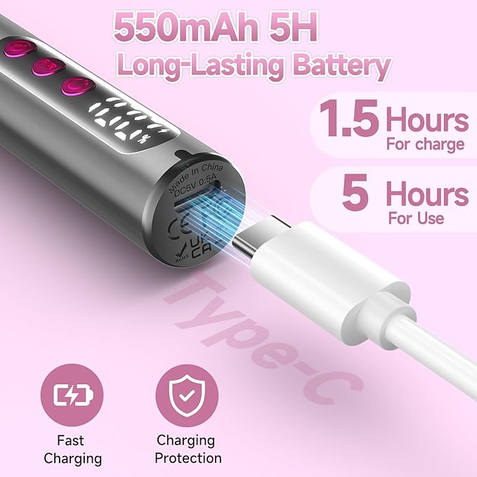 Cordless Electric Nail Drill 35000 RPM, Professional Nail File Kit with LCD Display, 12 Bits & 36 Sanding Bands, for Acrylic Gel Nails, Pet Claws, Salon & Home Use (Matte Gray)
