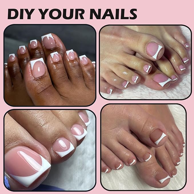 Press On Toenails, 180Pcs French Tip Toe Nails Sharp Square for Women Pre-Designed Soft Gel Thick False Toenail Extension, Brown Berry Pink Full Cover Acrylic Nails for Salon & DIY 15 Sizes