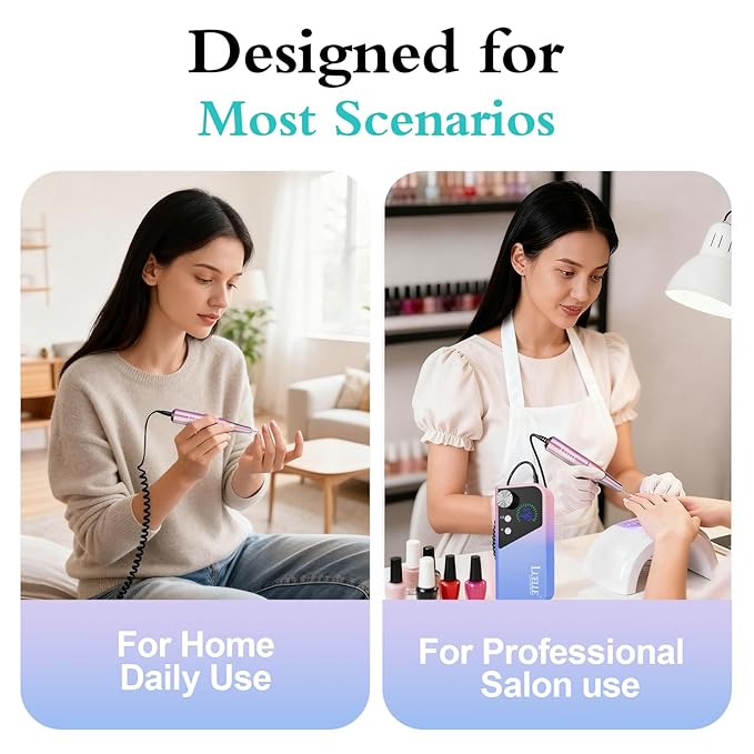 Electric Nail Drill File Professional 45000 RPM, LUELLE Electric Nail File Machine Kit for Acrylic Gel Nails Polishing Removing, Portable Rechargeable Cordless E File with Gold Bits Kit for Salon Home