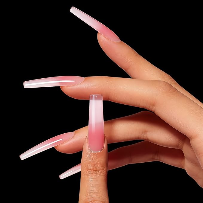 240Pcs Soft Gel Nail Tips, Long Square Clear Full Cover Fake Nails, XXL Acrylic Nail Extensions Kit, Clear Press On Nails Tips for Home DIY & Beginner, 12 Sizes