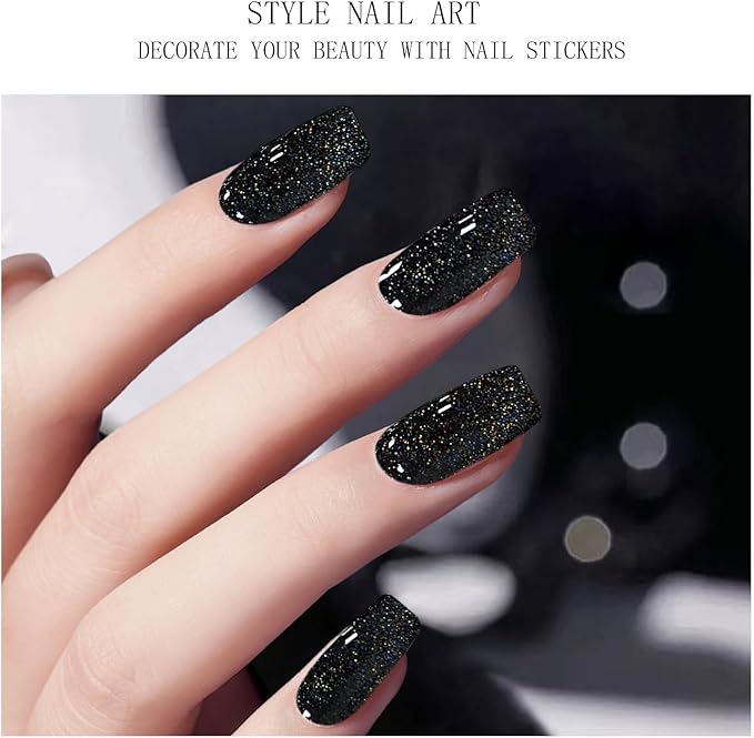 JMEOWIO Gel Nail Stickers Black Cat Eye Semi Cured Gel Nail Strips Wraps UV/LED Supplies Nails Art Design Decoration Accessories