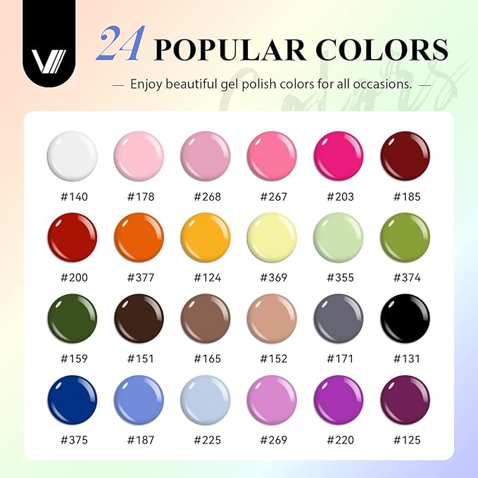 VANREESA 42 Pcs Gel Nail Polish Kit with U V Light 24 Colors Gel Polish Nail Kit Pink Red Orange Yellow Green Brown Blue Purple Gray Complete Nail Kit with Manicure Tools Gifts for Women
