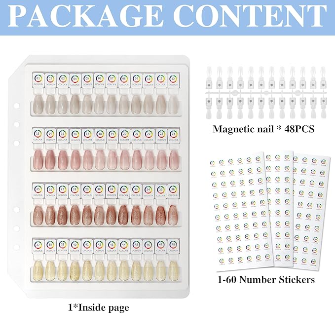 Acrylic Magnetic Nail Color Book Inside Page & Magnetic Nail tips,Durable, Easy to Color,Perfect for Nail Practice & Professional Use