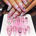 Handmade Acrylic Press On Nails Almond, Pink Press On Nails Medium, Ombre Nails Heart Rhinestone Flower For Women Gift, Reusable Stick On Fake Nails Kit With Nail Glue (Pink Romance-S)