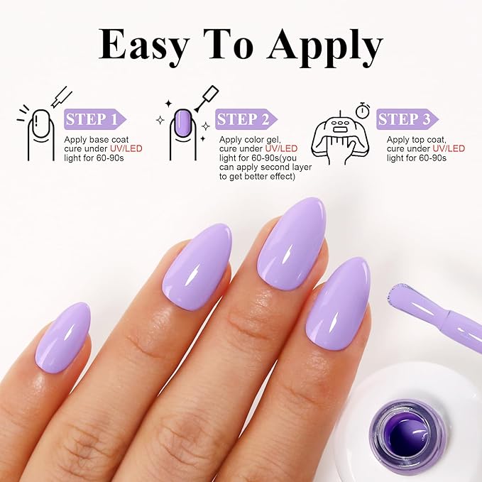 Imtiti Pastel Gel Nail Polish, Lilac Pastel Purple, 0.5 Fl Oz LED UV Gel Polish Spring Summer Easter DIY Nail Art Starter Manicure Salon Kit