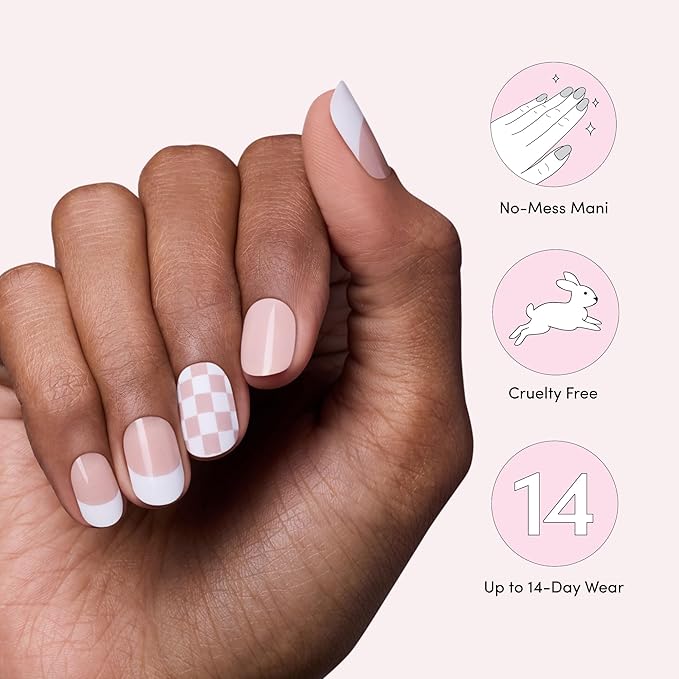 Dashing Diva Gloss Nail Strips - Check, Please - UV Free, Chip Resistant, Long Lasting Gel Stickers - Contains 32 Wraps, 1 Prep Pad, 1 File
