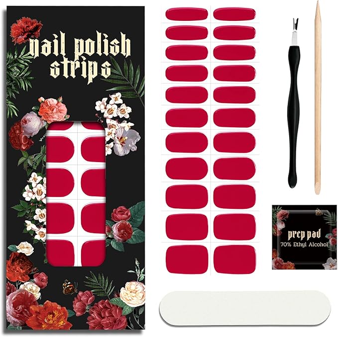 Nail Polish Strips (No UV Lamp Needed) - 22 Pcs Salon Quality Gel Nail Stickers - Long Lasting Wraps (Red Carpet Moment)